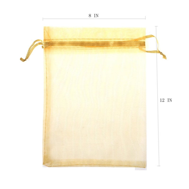 KUPOO Pack of 50PCS 8x12 Inch Organza Drawstring Gift Bag Pouch Wrap for Party/Game/Wedding (Gold) - Image 2